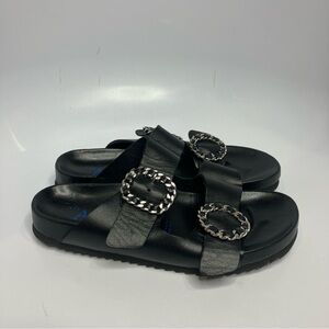 Antenora black 2 strap sandals slides bling buckles size 38
